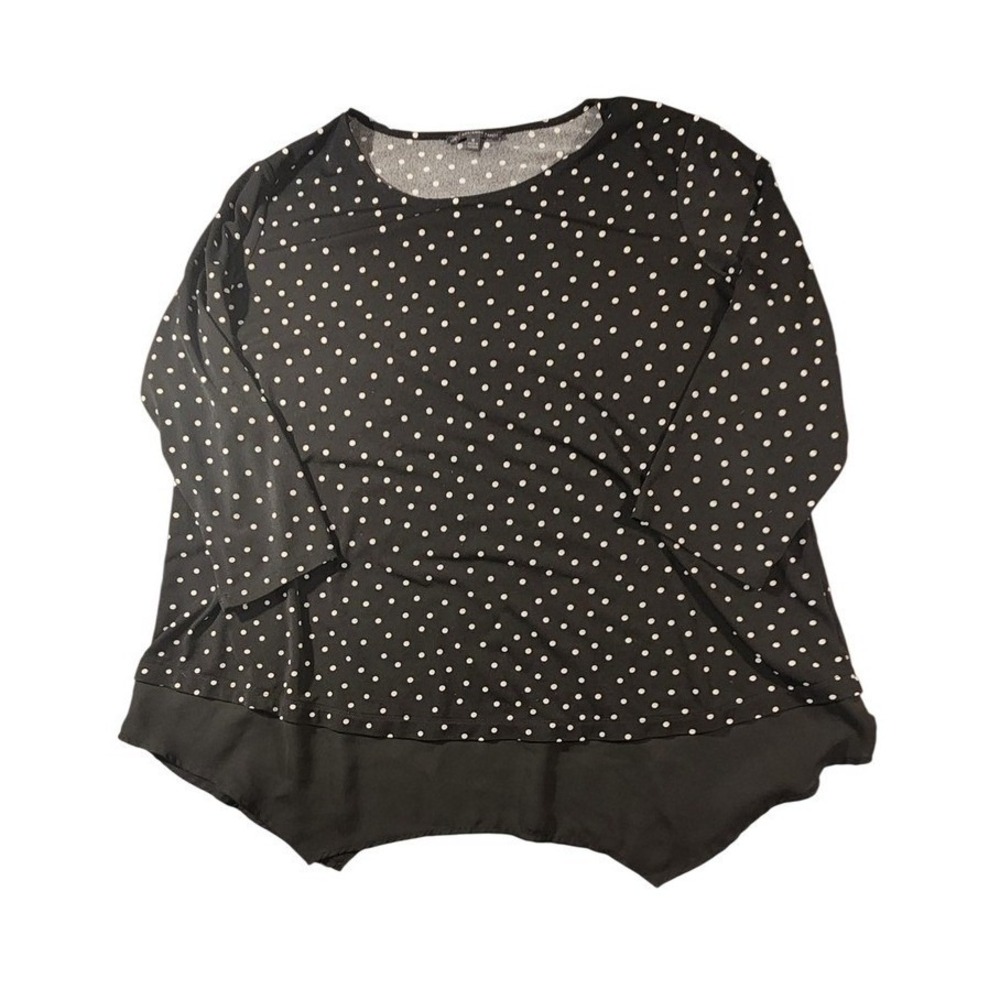 Adrianna Papell Shirt Womens 1X Black Polka Dot 3/4 Sleeve Tunic Blouse Plus